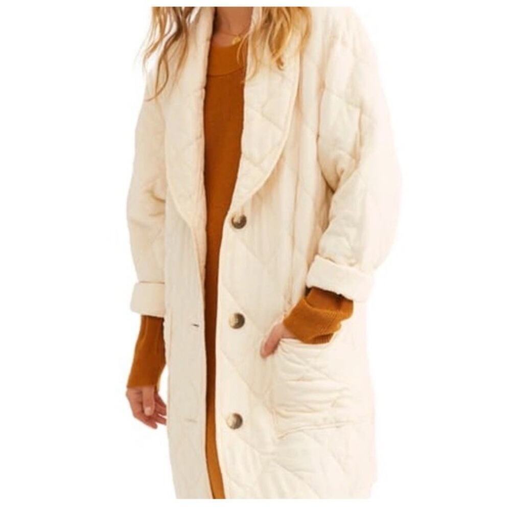 EUC XS Women's Free People Happy Day Dreamer Ivory Quilted Jacket